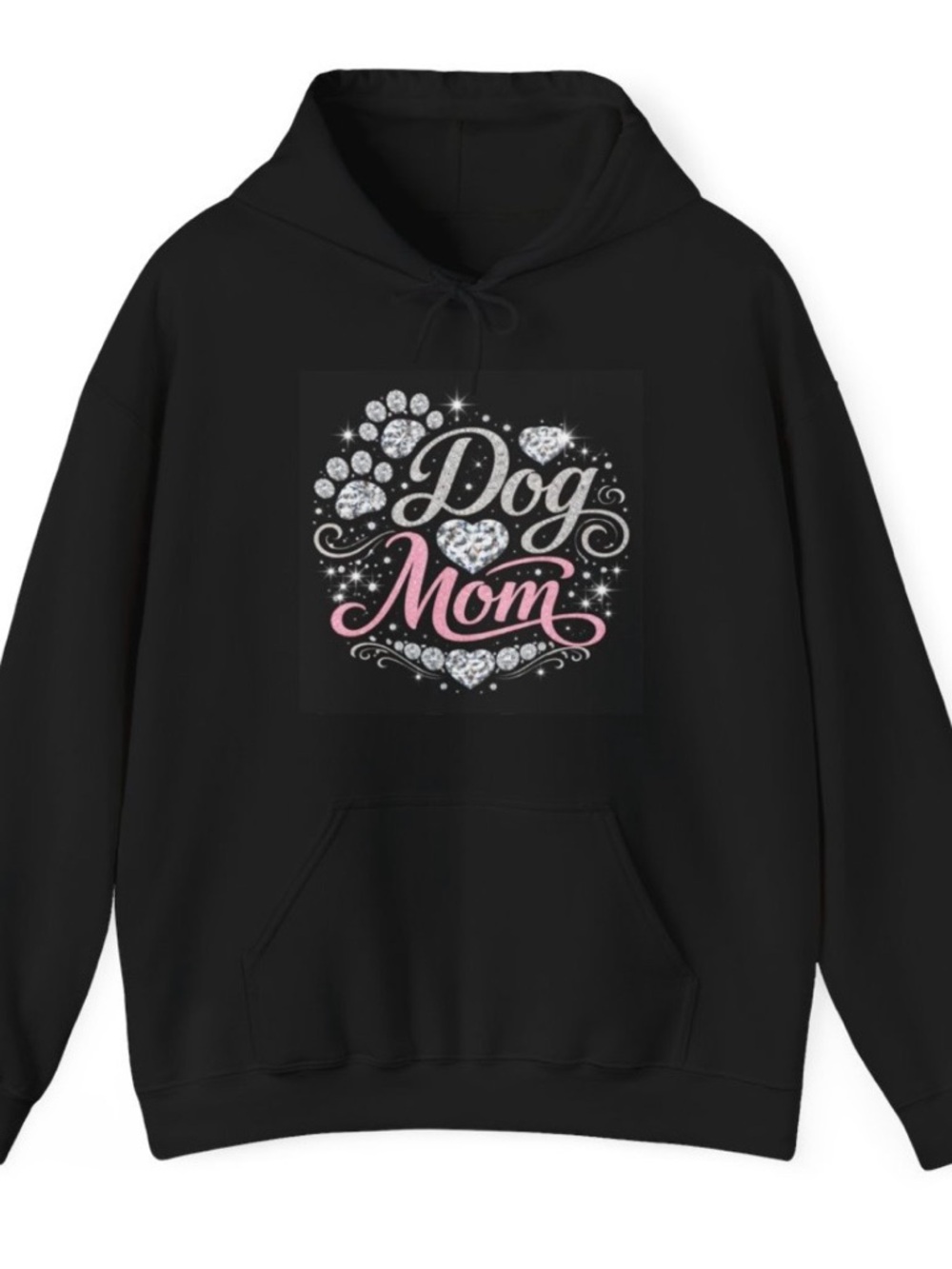 Dog Mom Black Hoodie with Pink & Silver Design- custom design